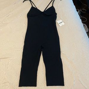 Black ribbed above the knee jumpsuit